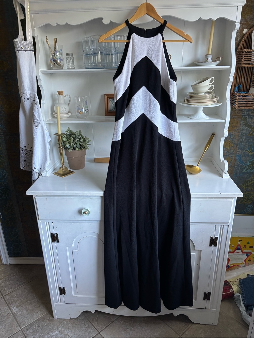 Black & White Chevron Halter Maxi Dress